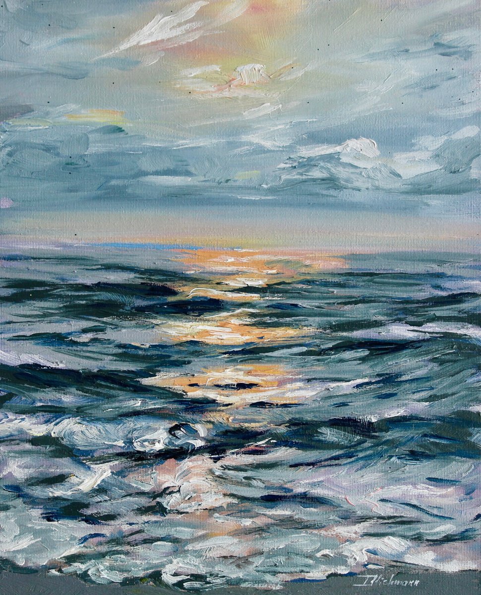 Impressionistic Landscape Oil Painting By Liza Illichmann, 9 X 12", Baltic Sea, Original Artwork