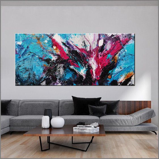 Magenta Romance 270cm x 120cm Teal Magenta Abstract Art