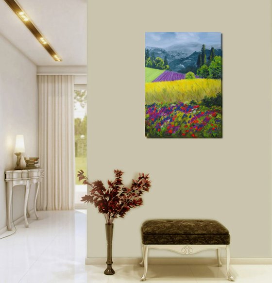 Landscape with flowers, gift for Cristina