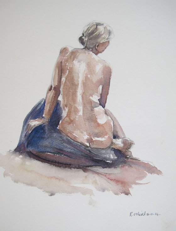 seated female nude/reclining male nude