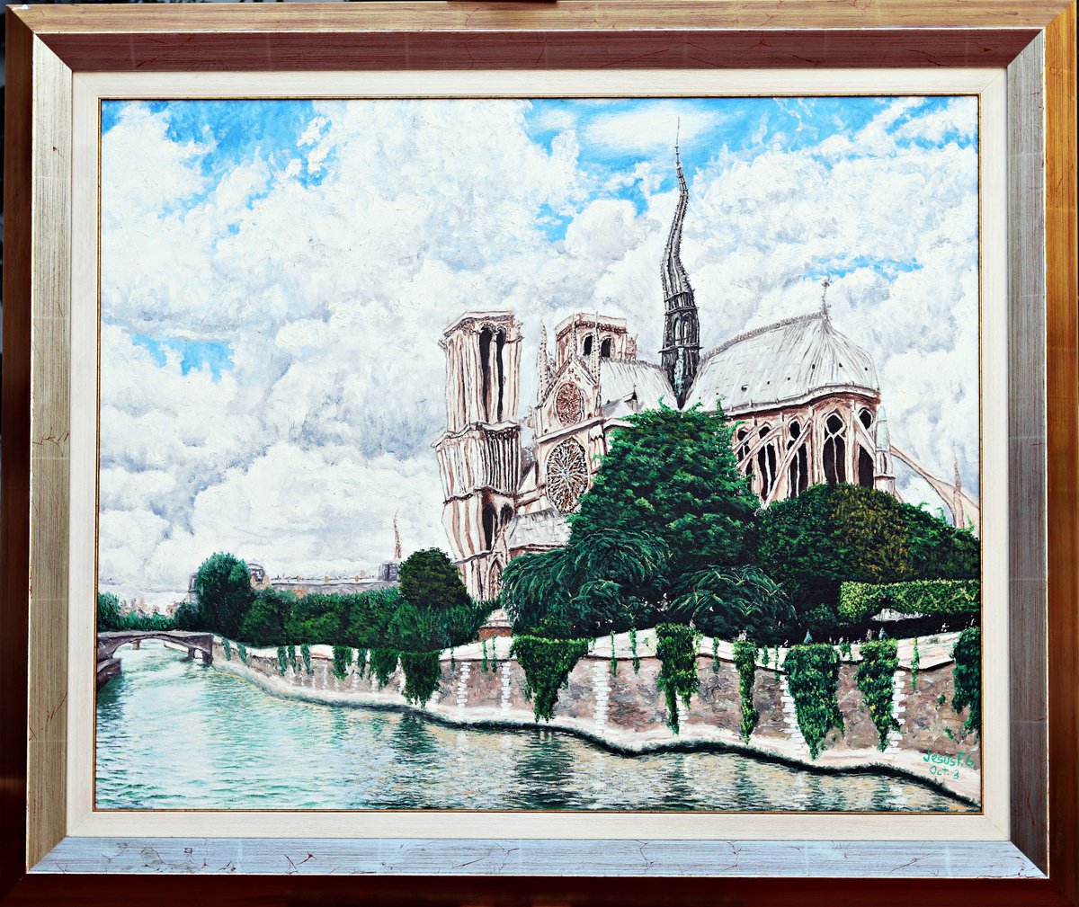 Impressionistic Cityscapes Oil Painting By Jesi?s Gomez, 48 X 41, Notre Dame.paris., Original Artwork