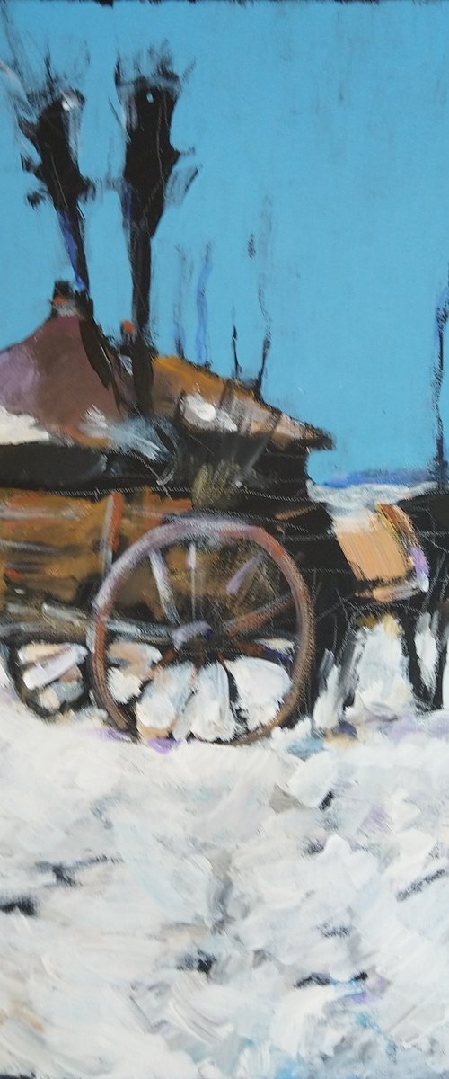 winter landscape with wagon by Sebastian Beianu