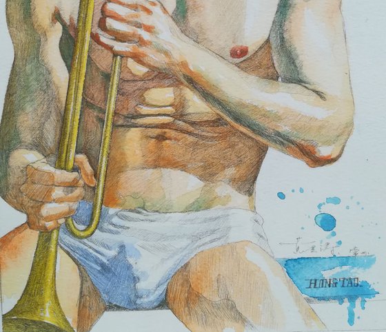 watercolor painting  bandsman  #17521
