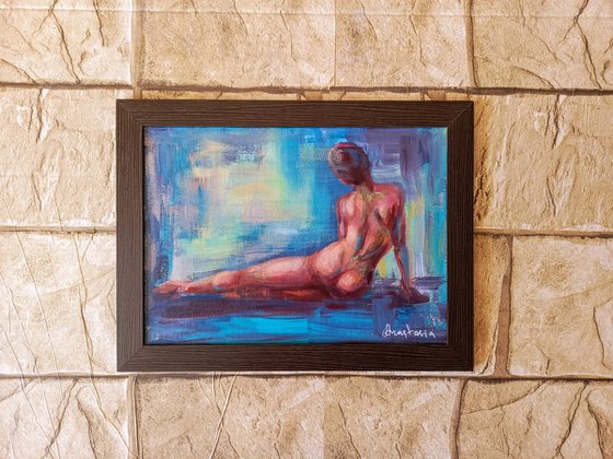 Erotic art expressive acrylic painting of naked woman