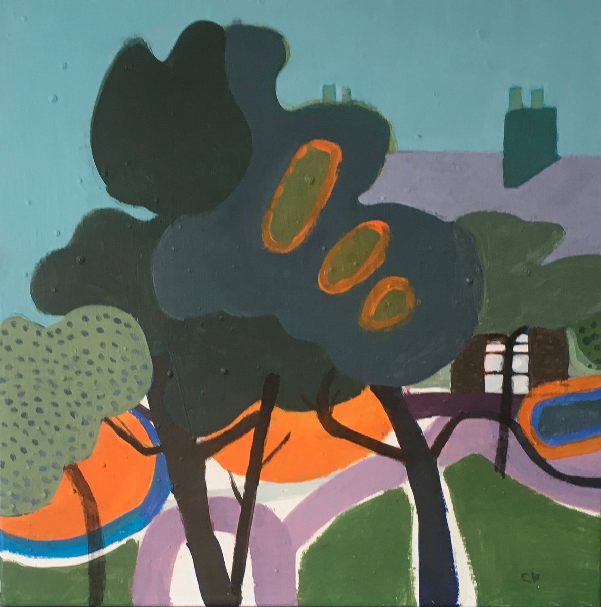 Illustrative Cityscapes Acrylic Painting By Chihiro Kinjo, 16 X 16, Behind The Beaux Cathedral 3, Original Artwork