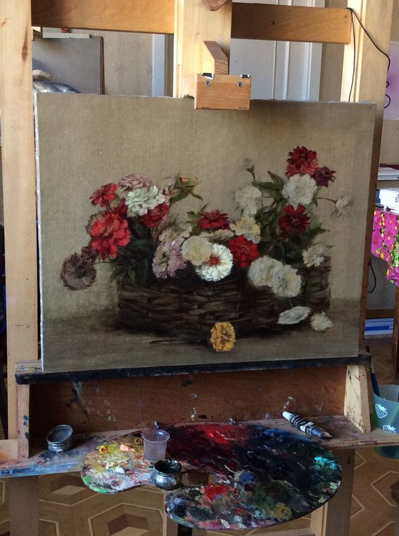 Flowers, oil on canvas, 40 x 50 cm, 2018, original still life painting