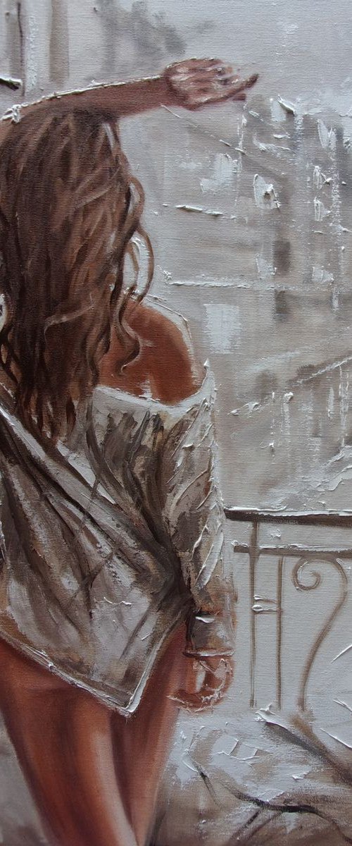 " GOOD MORNING ... " - 50x70cm original oil painting on canvas, gift, palette kniffe SPRING by Monika Luniak