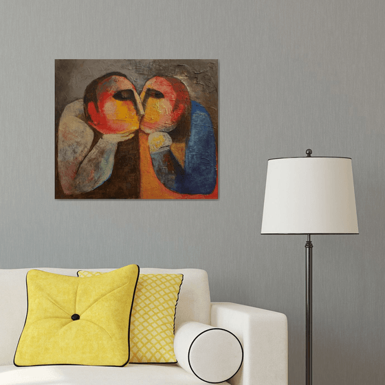 Kiss(Acrylic painting, 60x70cm, ready to hang)