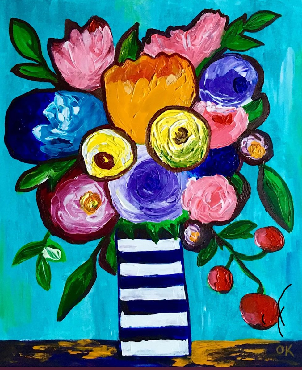 Naive Acrylic Painting , Naive Flowers By Olga Koval, 20 X 24, Artwork For Sale On Artfinder