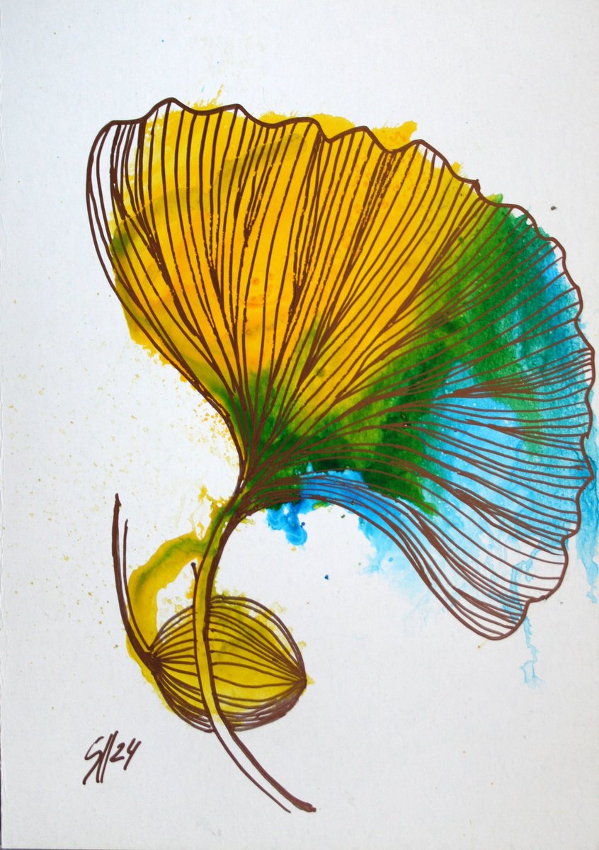 Botanical Drawing By Salana Art / Svetlana Samovarova, 6 X 8", Ginkgo Biloba Iii, Original Artwork