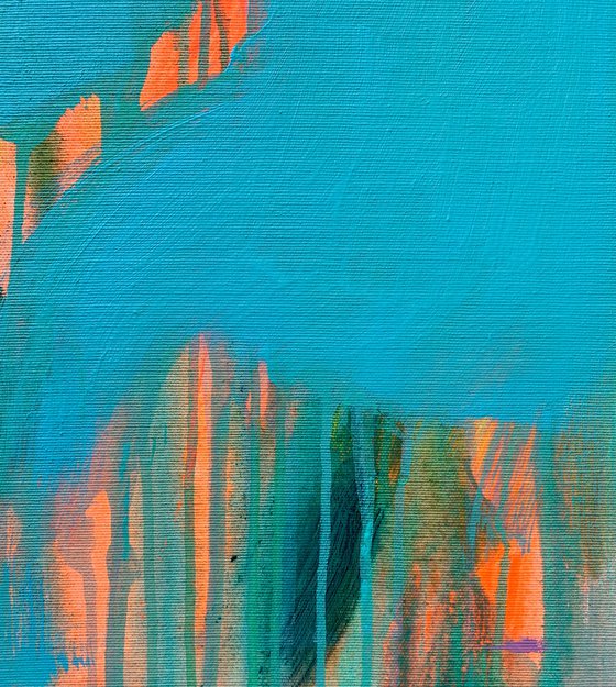 Blue&Orange artwork - "Pink sea" - Pop Art - Florida - California - Palms - Street Art - Expressionism - Sunset