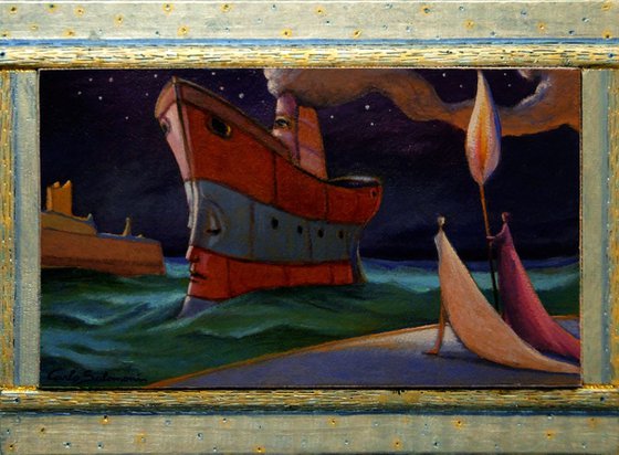 THE ARRIVAL OF THE SHIP OF DREAMS - ( framed )