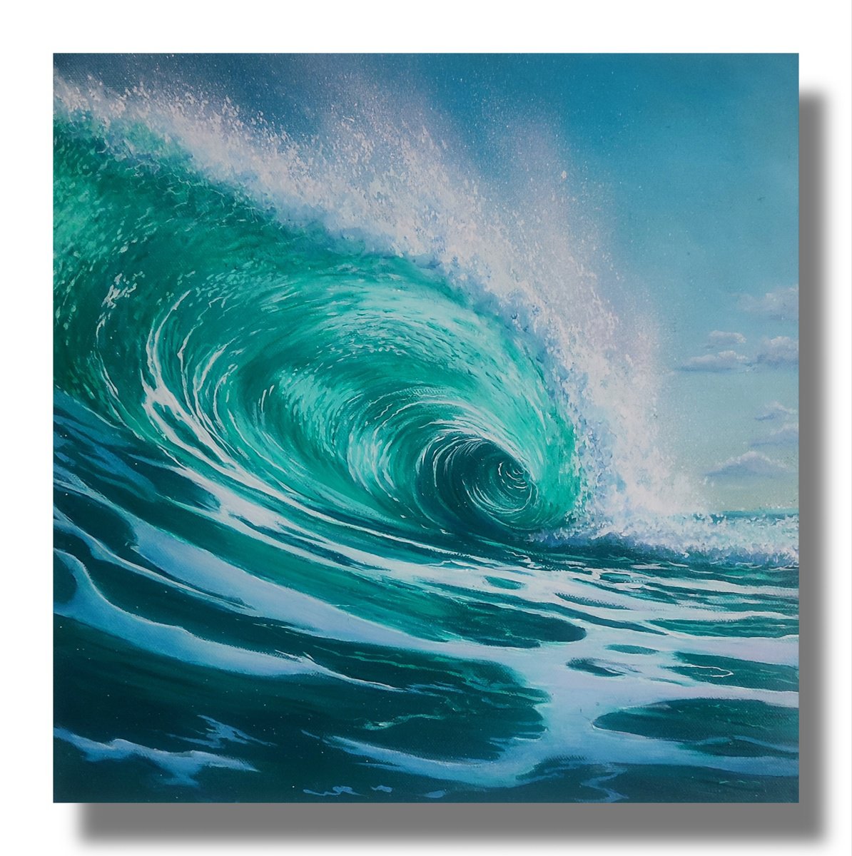 Photorealistic Landscape Oil Painting By Artem _Ar.ko, 16 X 16, Emerald Wave, Original Artwork