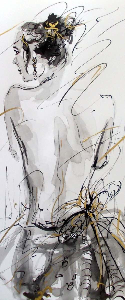 Woman  ink drawing series-Figurative drawing on paper by Antigoni Tziora