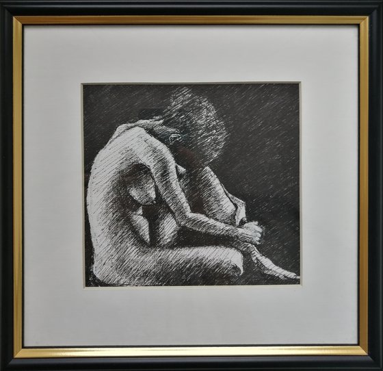 NO NAME - drawing on paper, woman body, nude, erotic art, home decor realism