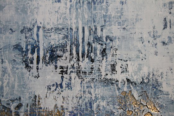 FROZEN LIGHTS - 100 x 100 CMS - TEXTURED ABSTRACT PAINTING - WHITE - GOLD
