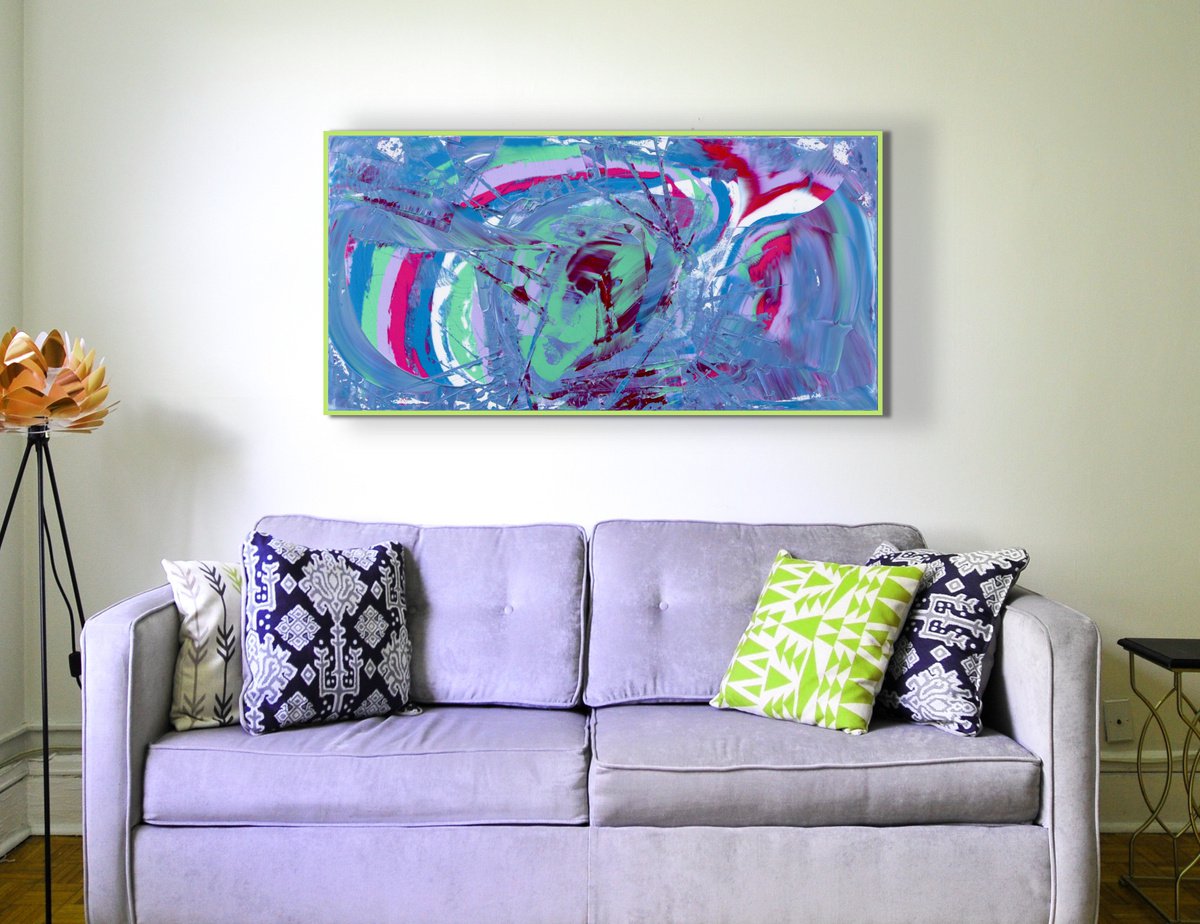 Expressive Abstract Acrylic Painting By Davide De Palma, 39 X 20, Exuberant, Original Artwork