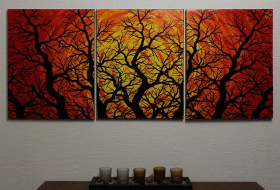 Triptych silhouettes of trees