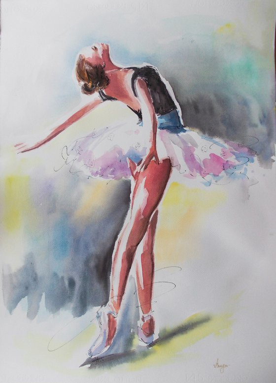 Light as a Feather II - Ballerina Watercolor On Paper