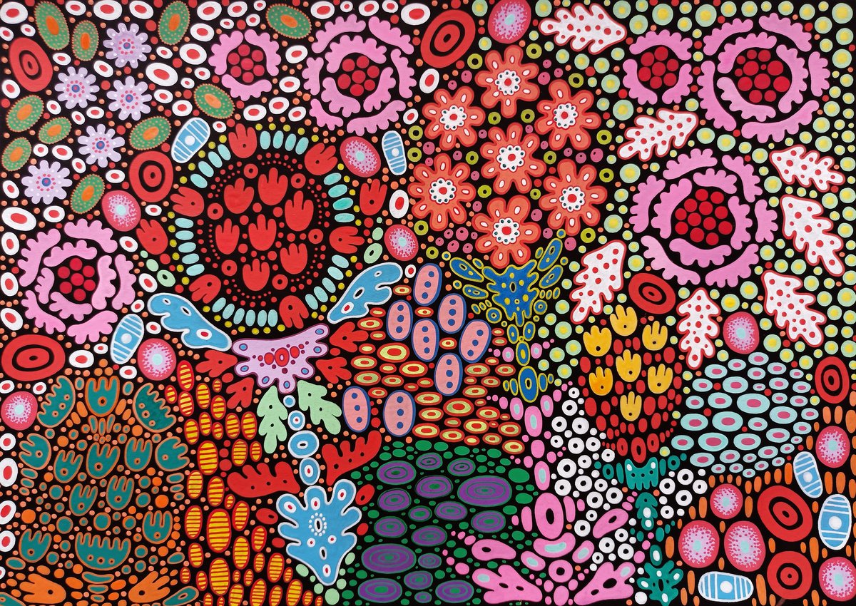 Naive Botanical Acrylic Painting By Veronika Demenko, 17 X 11", Meadows N.6, Original Artwork