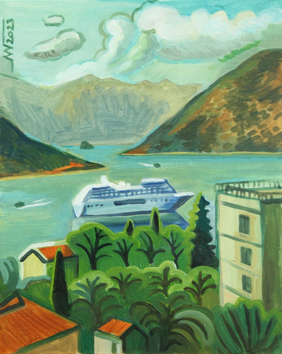 Landscape Acrylic Painting By Marina Gorkaeva, 16 X 20", View From The Window, Original Artwork