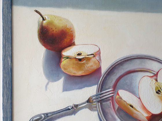 "Apples and pears. "  still life summer grape pear white liGHt original painting  GIFT (2021)