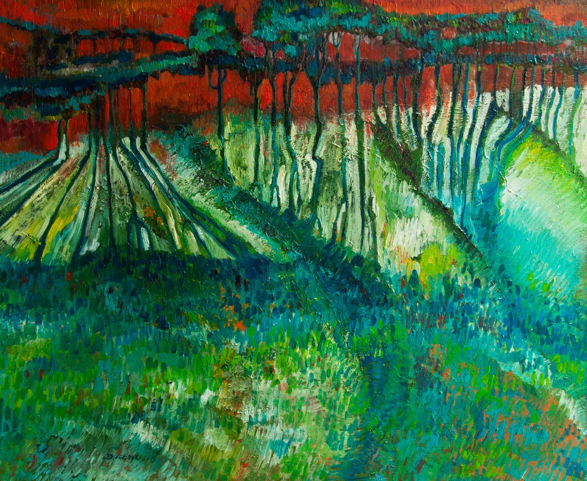 Impressionistic Botanical Oil Painting By Valda Rose Art Gallery, 29 X 24", Reversible Trees, Original Artwork