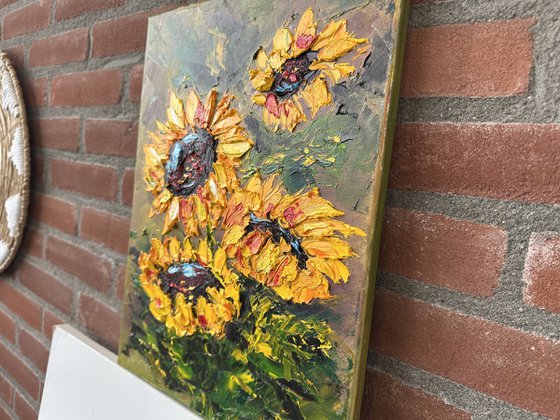 Texture Sunflower impasto art