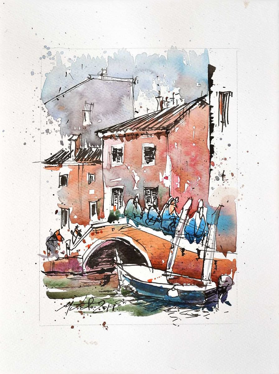 In Venice, Ink and Watercolor on paper, 2019 | Artfinder