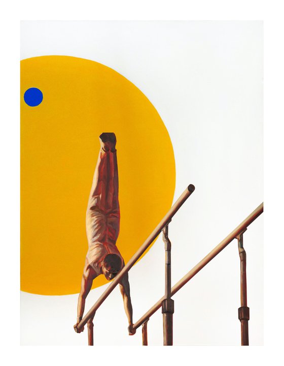 Golden gymnast on yellow