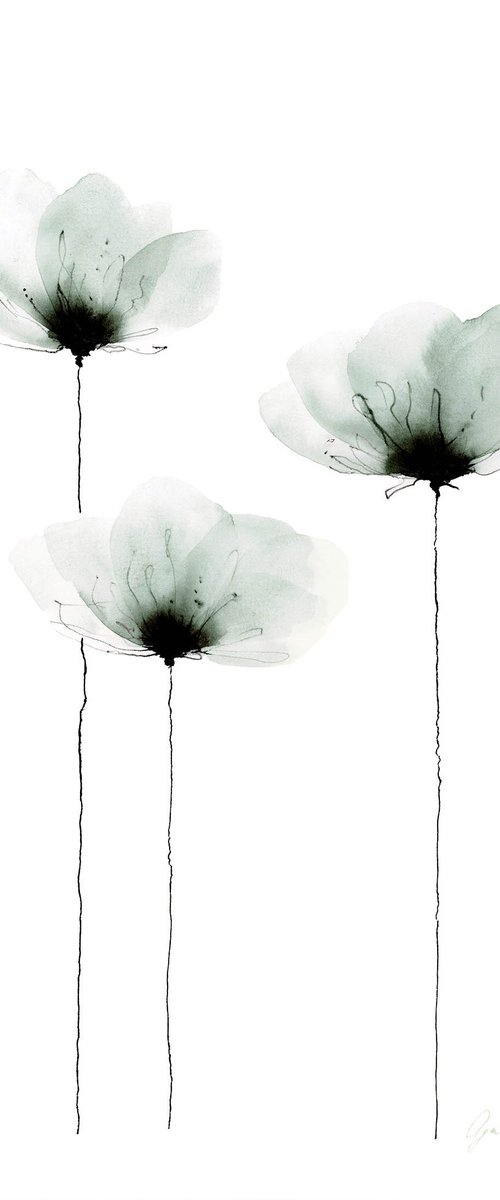 Minimalistic Flowers sage green  watercolor. #1 by Olga Koelsch
