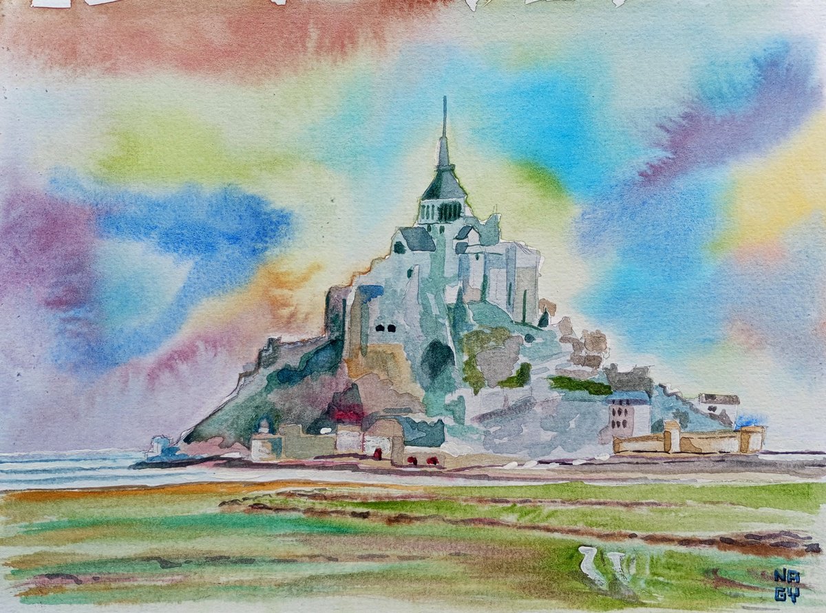 Impressionistic Cityscapes Watercolour By Peter Nagy, 8 X 6", Mont Saint Michel, Original Artwork