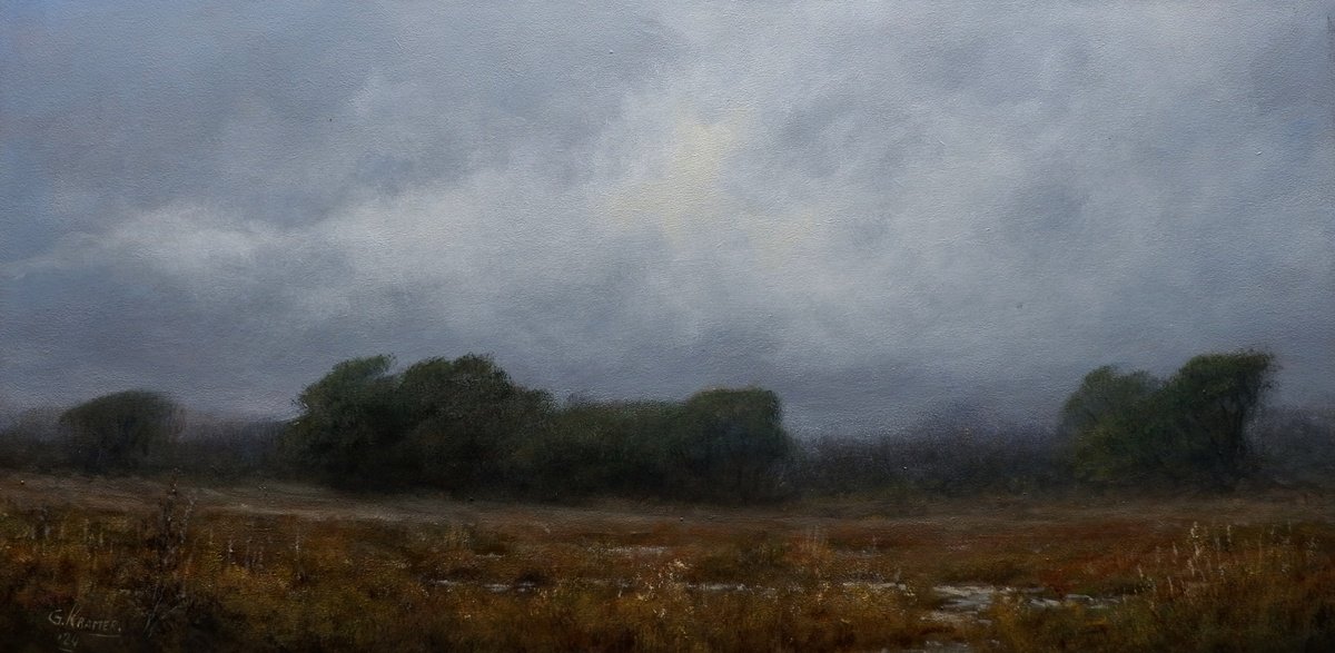 Impressionistic Landscape Acrylic Painting By Gerard Kramer, 24 X 12, Autumn Is Comming, Original Artwork
