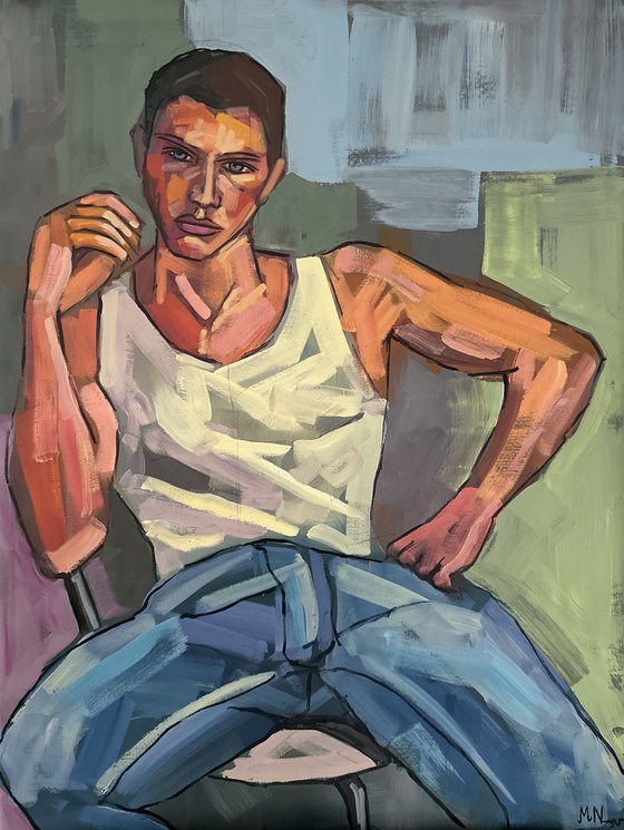 Abstract male figure oil painting