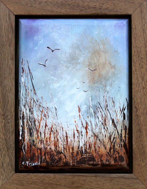 The Wonder of Nature - Original Abstract painting in solid walnut frame by Cecilia Frigati