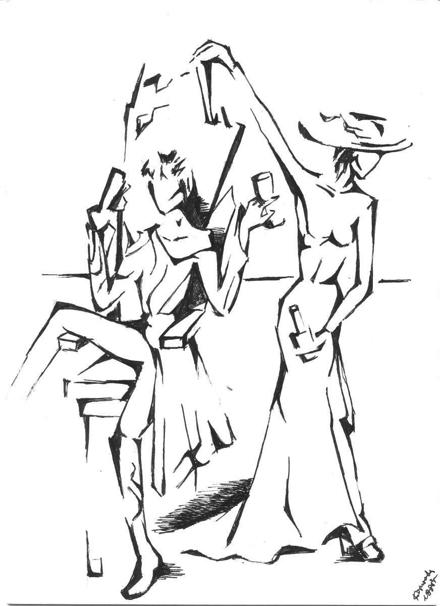 Graphic Portrait Ink Drawing By Kateryna Bortsova, 8 X 11", Couple, Original Artwork