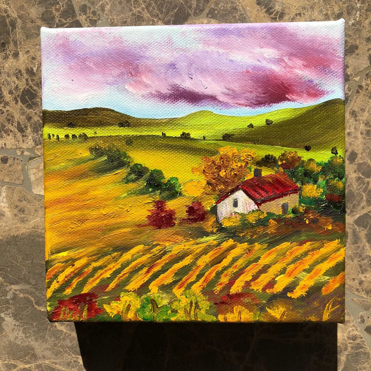 Impressionistic Landscape Oil Painting By Inna Montano, 6 X 6, Autumn In California, Original Artwork