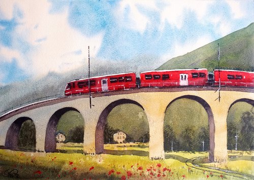 Bernina red train #2, st Moritz, Engadin, Swiss by Tollo Pozzi