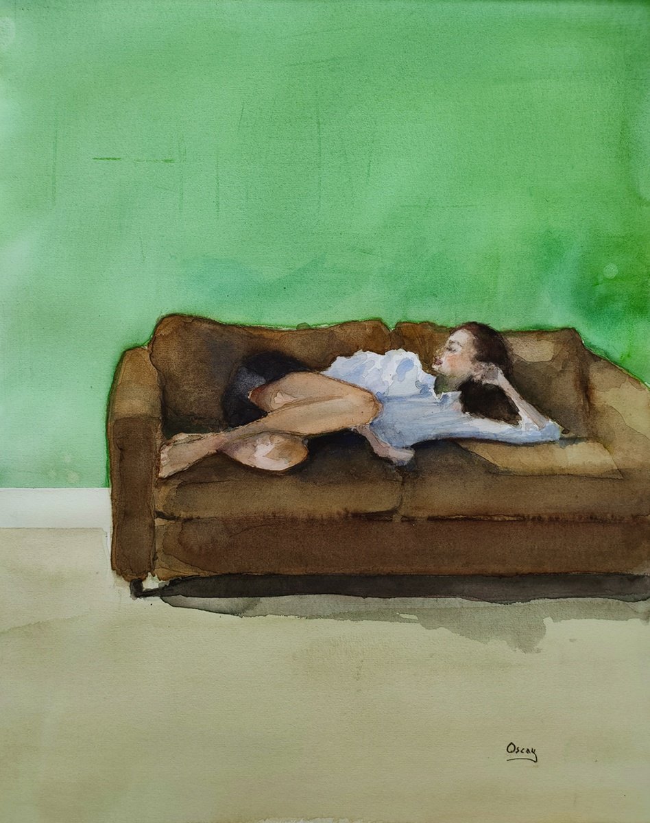 Impressionistic Portrait Watercolour By Oscar Alvarez Pardo, 16 X 20", W-Nn28, Original Artwork