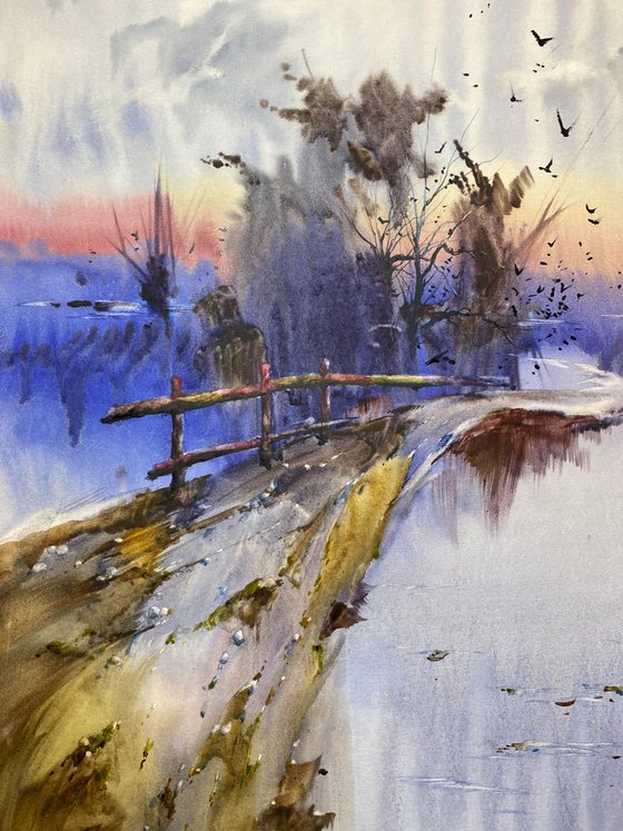 Watercolor “Peacefull sunset” perfect gift