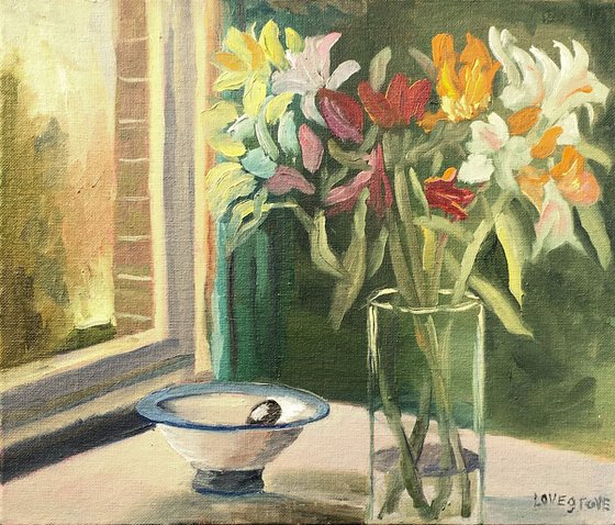 Still Life of Flowers and bowl on a table