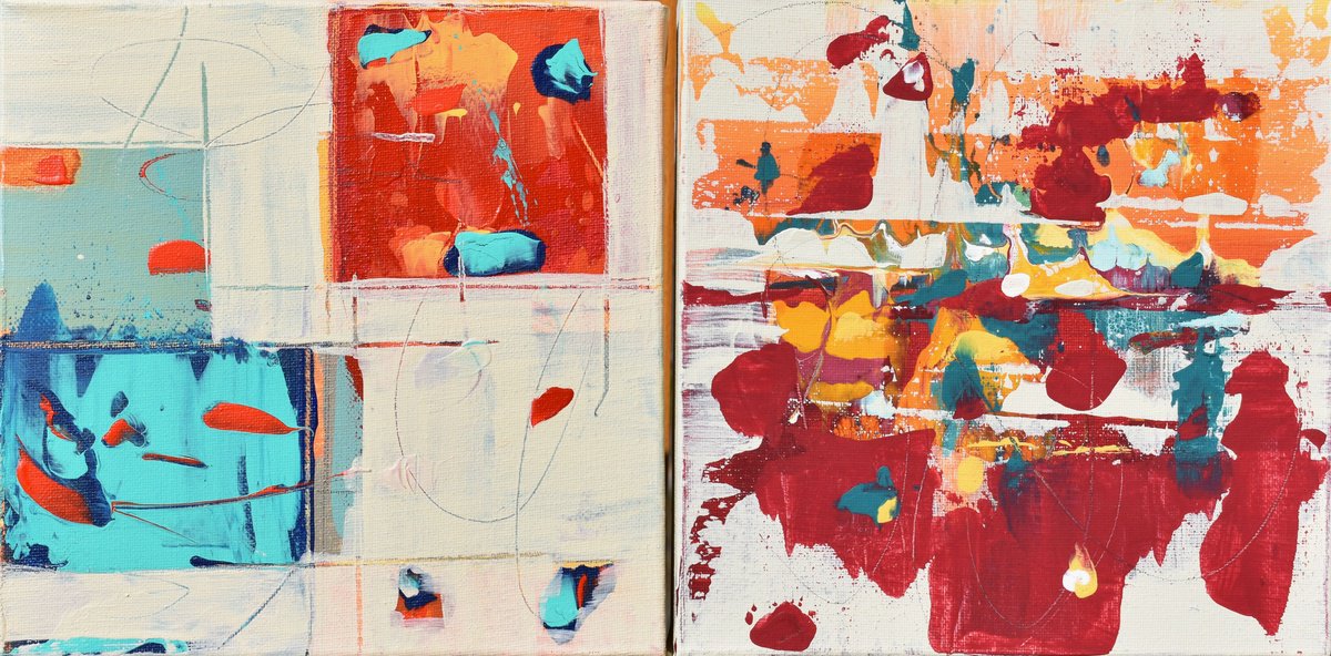 Abstract Landscape Painting By Cynthia Ligeros, 16 X 8, Interspace Scarlet Horizon, Original Artwork