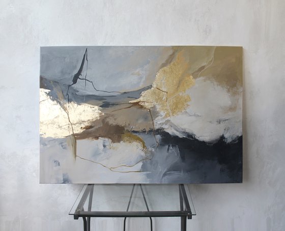 "Desert" Gray beige brown abstract art