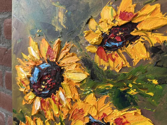 Texture Sunflower impasto art
