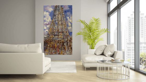 MYLAPORE. INDIAN TEMPLE - original oil painting,  landscape,  pagoda India, architecture