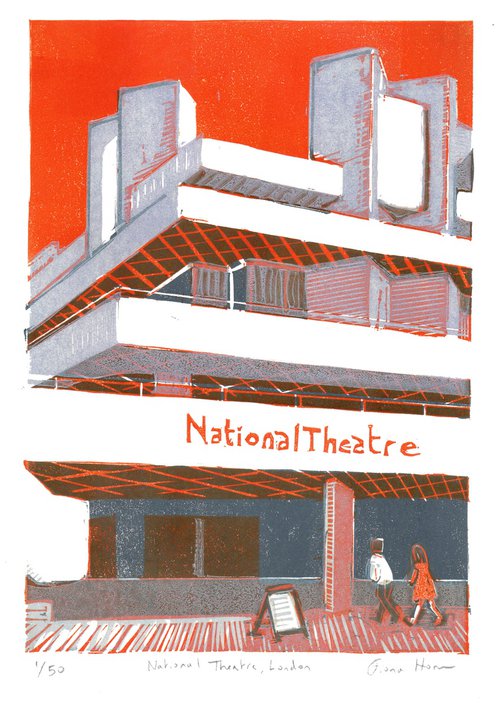 National Theatre, London limited edition linocut No.1 by Fiona Horan