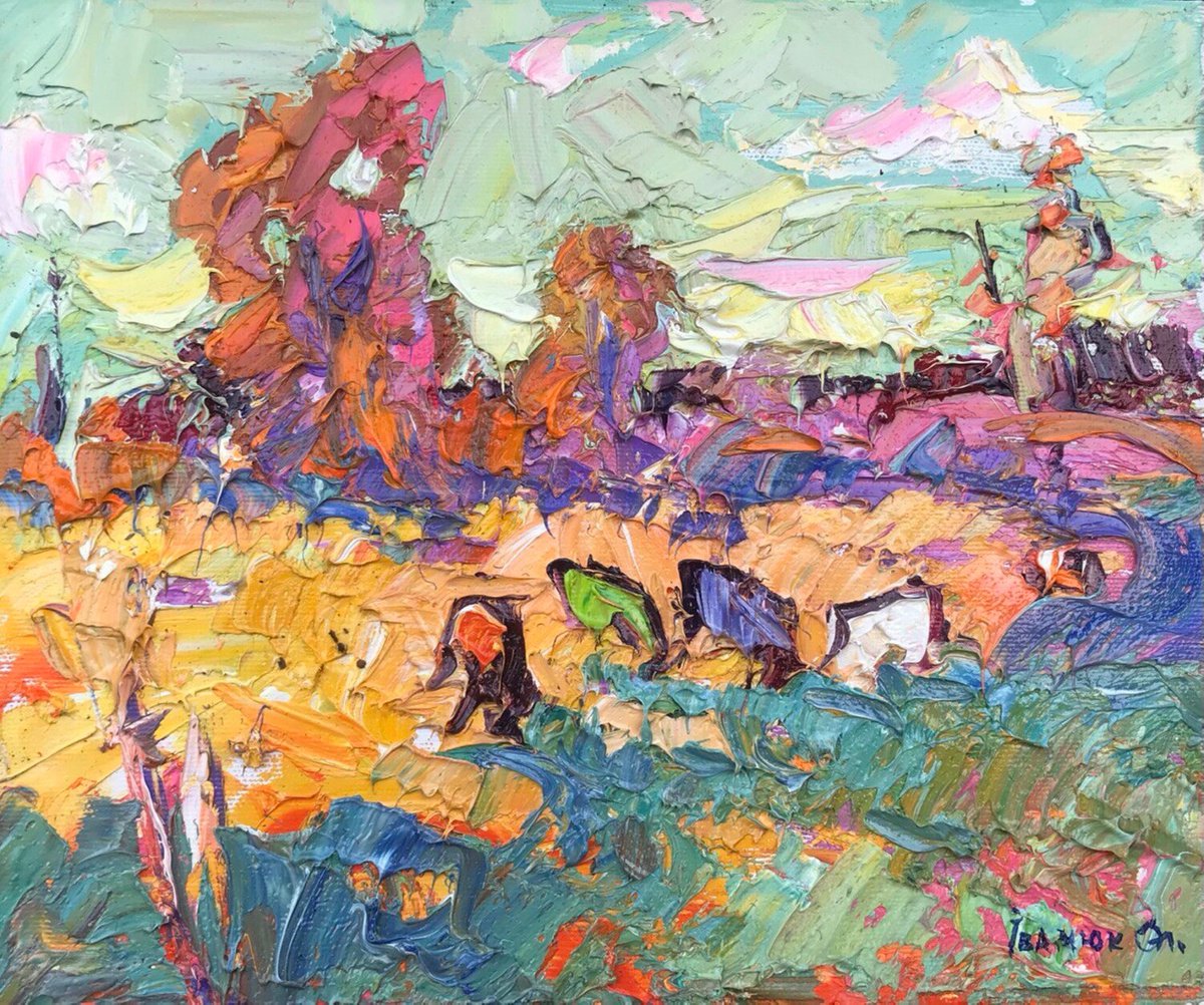 Impressionistic Landscape Oil Painting By Kalenyuk Alex, 10 X 12", Golden Stubble, Original Artwork