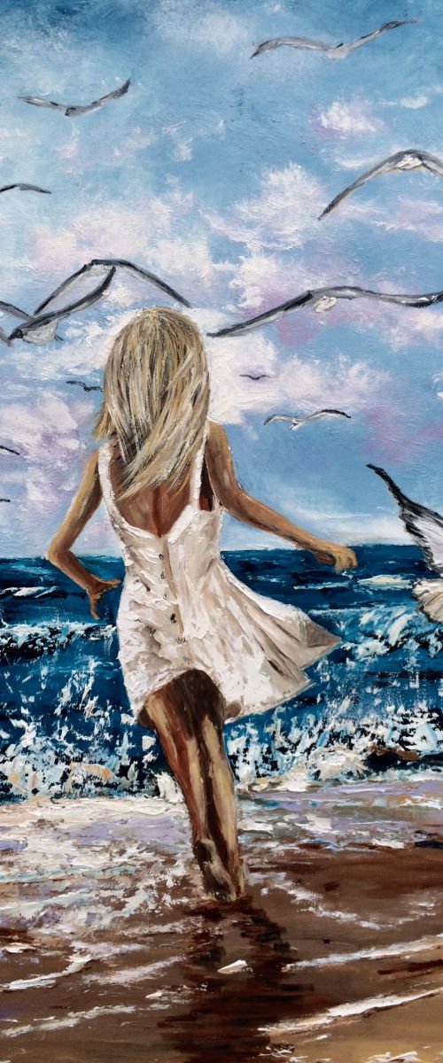 Girl chasing a seagulls by Inna Montano