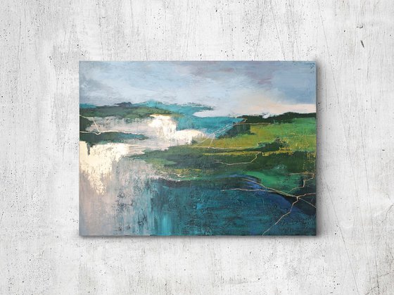 "North" Green and gold abstract acrylic art