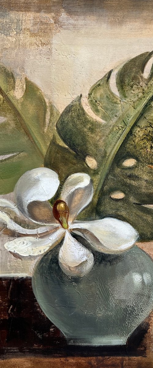 Magnolia and Tropical Leaves by Silvia  Vassileva